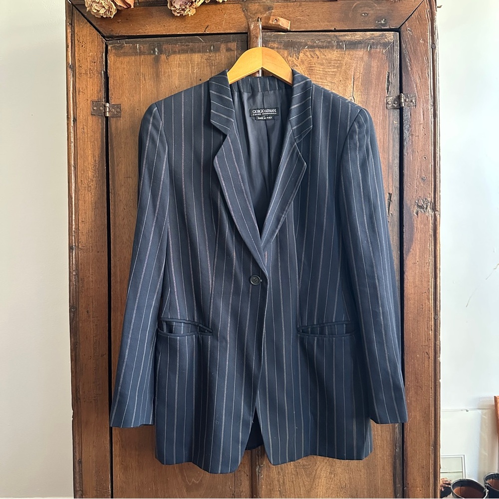 Vintage 90s Giorgio Armani Blue Pinstriped Blazer